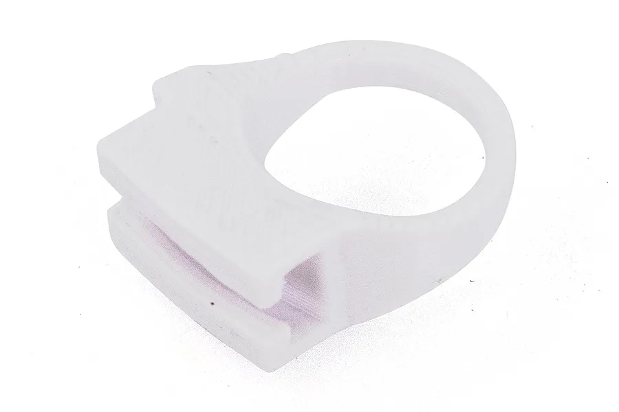 A white 3D-printed FlySky reverse and brake trigger ring accessory on a white background.