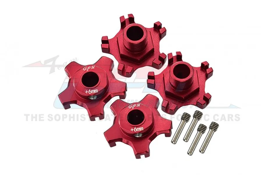 GPM Red Aluminium Clawed Wheel Hexes 4Pcs w/ +6mm Off-Set image 40616