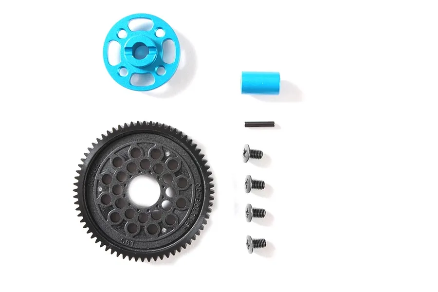 Tamiya TT-02 68T 0.6Mod High Speed Spur Gear w/ Blue Aluminium Mount image 40647