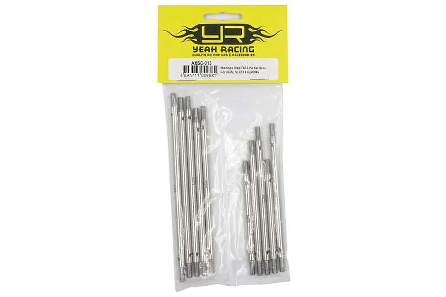 Yeah Racing stainless steel linkage set for Axial SCX10 II in original retail packaging.