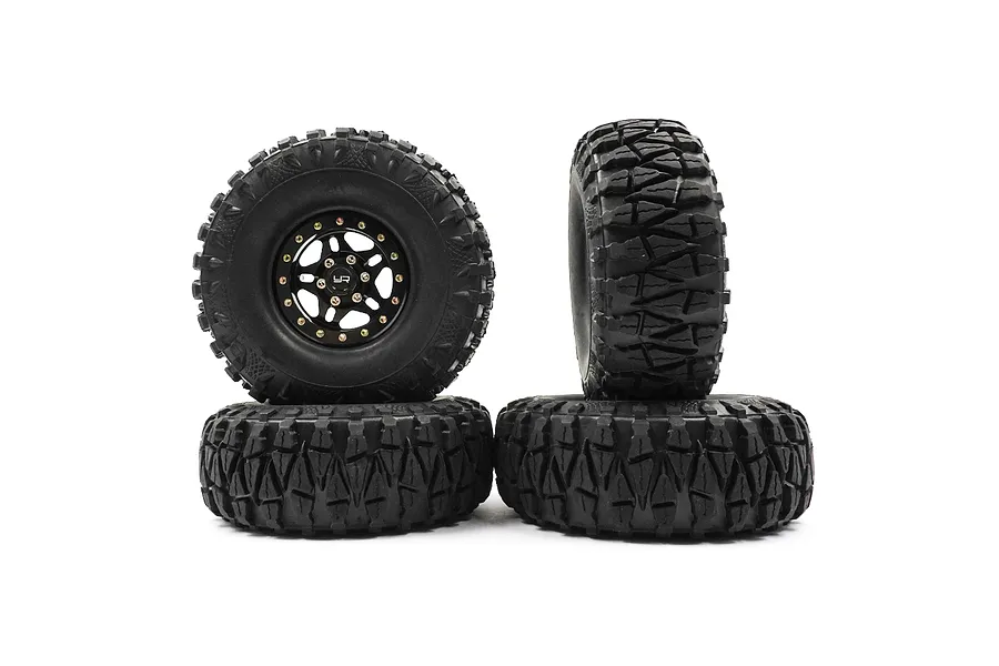 Yeah Racing Black Aluminium 1.9&amp;quot; Soft Claw Off Road Tyres on Black 5 Spoke Rims - Wheels 4Pcs image 40921