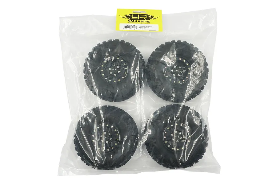 Yeah Racing Black Aluminium 1.9&amp;quot; Soft Claw Off Road Tyres on Black 5 Spoke Rims - Wheels 4Pcs image 40922