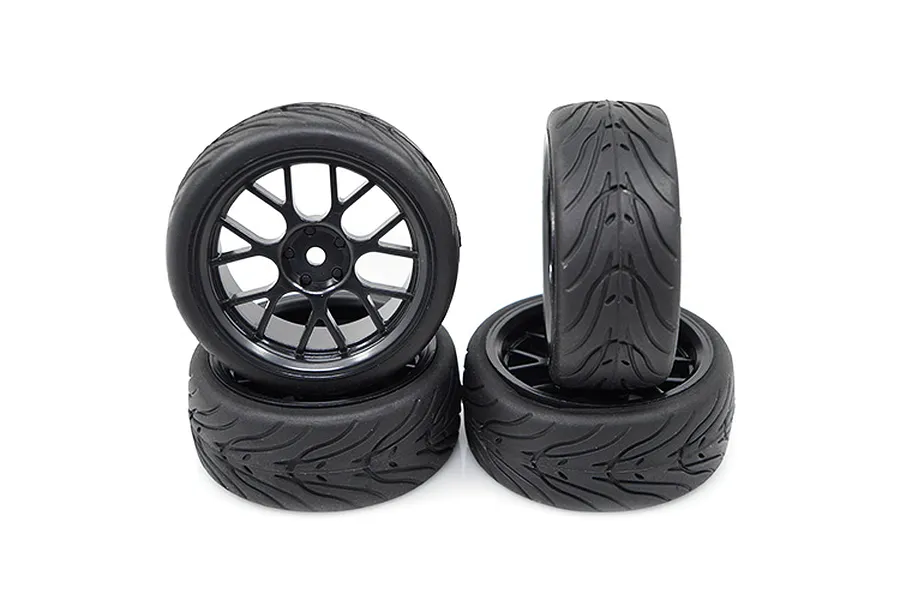 Yeah Racing 1.9&amp;quot; (+3mm Off-Set) Spec T On Road Tyres on Black Rims - Wheels 4Pcs image 40925
