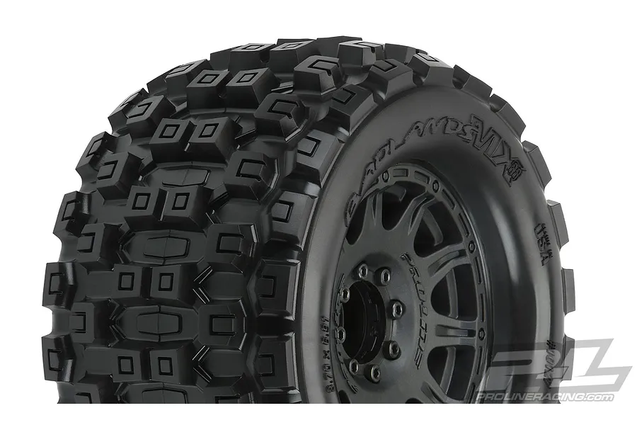 Pro-Line 3.8&amp;quot; Badlands MX38 Tyres on Black Raid Rims - Glued Wheels 2Pcs image 40951