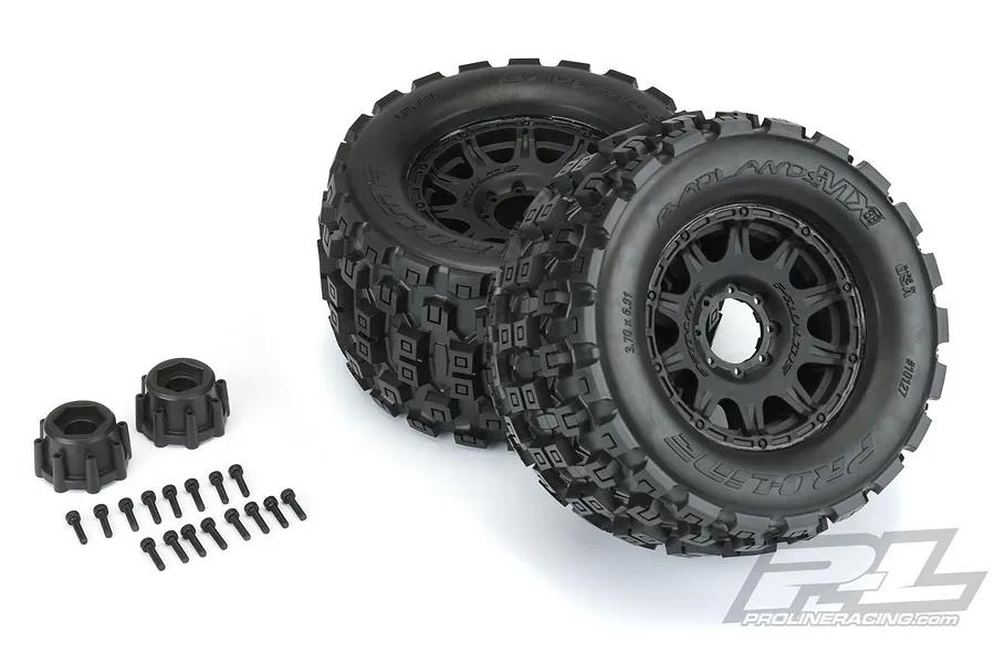 Pro-Line 3.8&amp;quot; Badlands MX38 Tyres on Black Raid Rims - Glued Wheels 2Pcs image 40953