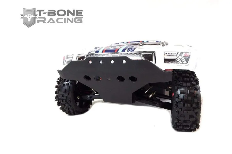 A T-Bone Racing front bumper installed on an ARRMA Senton RC short course truck against a white background.