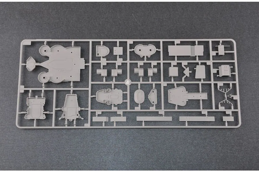 A grey plastic model kit sprue containing various ship parts for a 1/350 scale model.