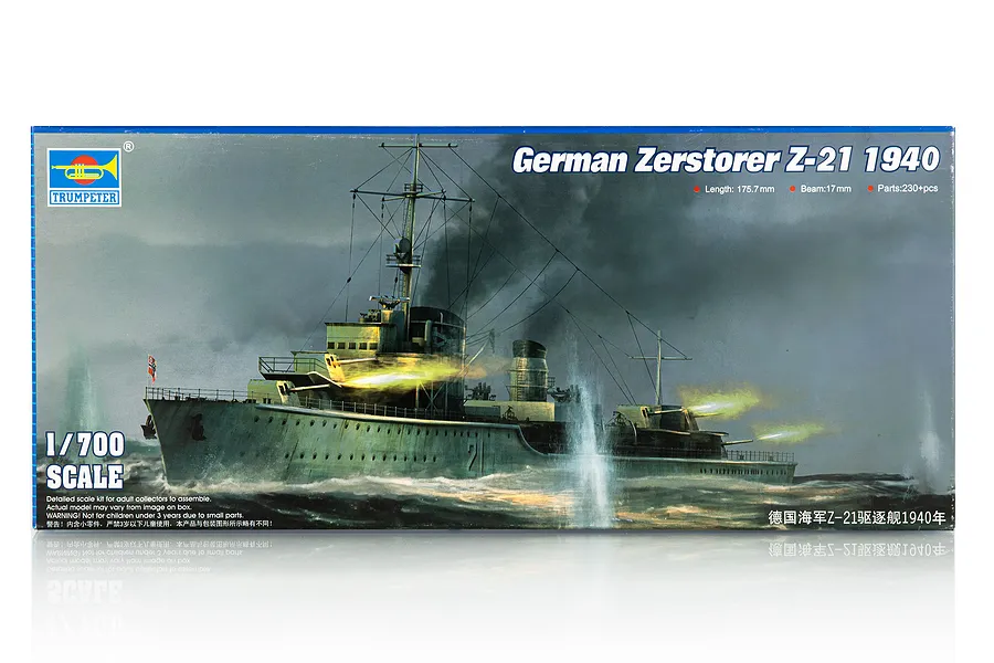 Trumpeter 1/700 Zerstorer Z-21 1940 Destroyer Plastic Model Kit image 41336