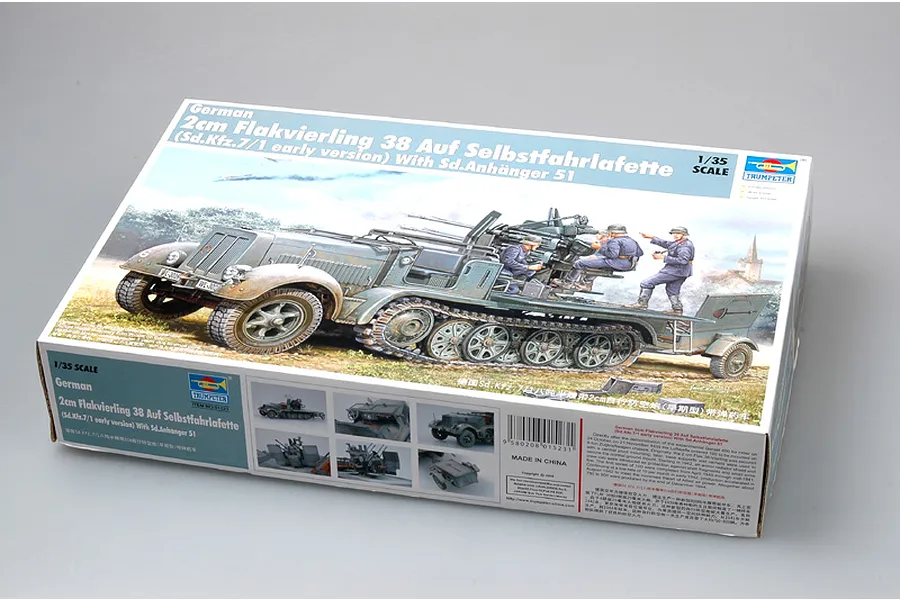 Trumpeter 1/35 German Half-Track w/ 20mm Flakvierling (Sd.Kfz7/1) &amp;amp; w/ Sd.Anhanger 51 Scaled Plastic Model Kit image 41523