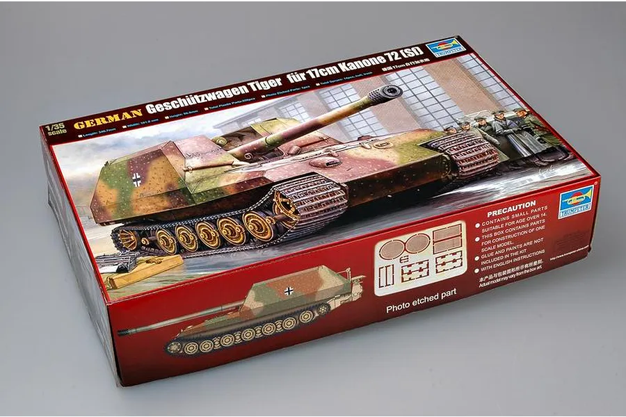 Trumpeter 1/35 scale German Geschutzwagen Tiger model kit box showing artwork of the self-propelled gun.