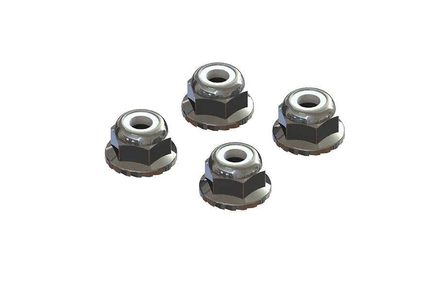 ARRMA 4mm Silver Steel Flanged Serrated Nyloc Nuts 4Pcs image 41740