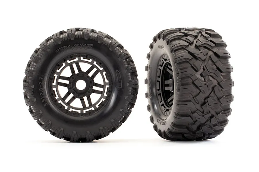 Traxxas 2.8/3.7&amp;quot; Maxx 4S AT Tyres on Black Rims - Glued Wheels 2Pcs image 41804