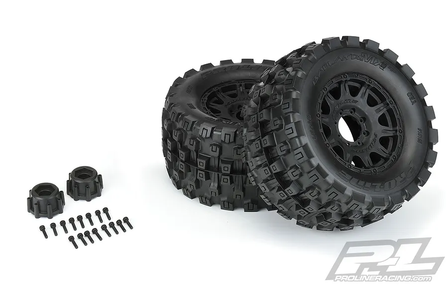 Pro-Line 3.8&amp;quot; MX38 HP Belted Tyres on Black Raid Rims - Glued Wheels 2Pcs image 41819
