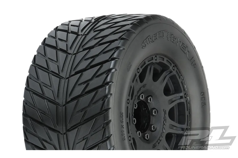 Pro-Line 3.8&amp;quot; Street Fighter HP Belted Tyres on Black Raid Rims - Glued Wheels 2Pcs image 41822