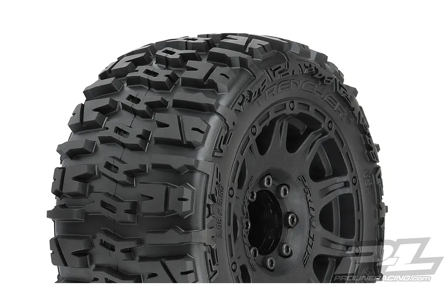 Pro-Line 3.8&amp;quot; Trencher LP Belted Tyres on Black Raid Rims - Glued Wheels 2Pcs image 41833