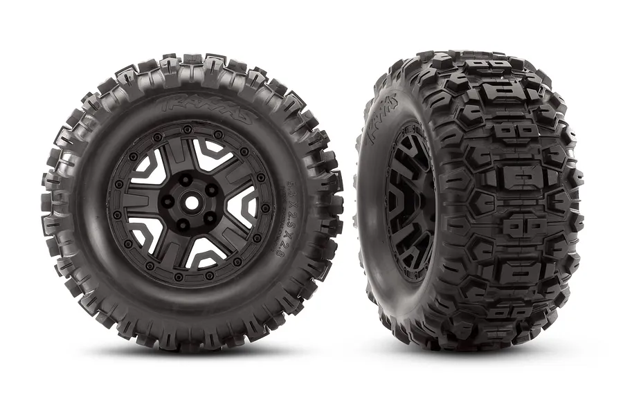 Traxxas 2.8&amp;quot; Sledgehammer Extreme Tyres on Black Rims - Glued Wheels 2Pcs image 41942
