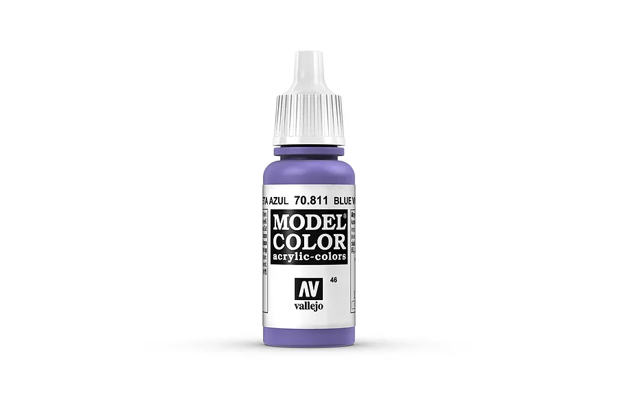 A 17ml bottle of Vallejo Model Color Blue Violet acrylic paint, showing the purple bottle, white dropper cap, and product label.