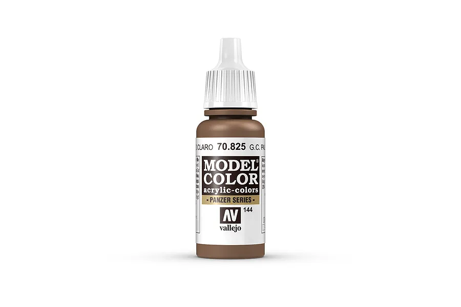 A 17ml bottle of Vallejo Model Color German Camouflage Pale Brown acrylic paint, showing the label with product number 70.825.