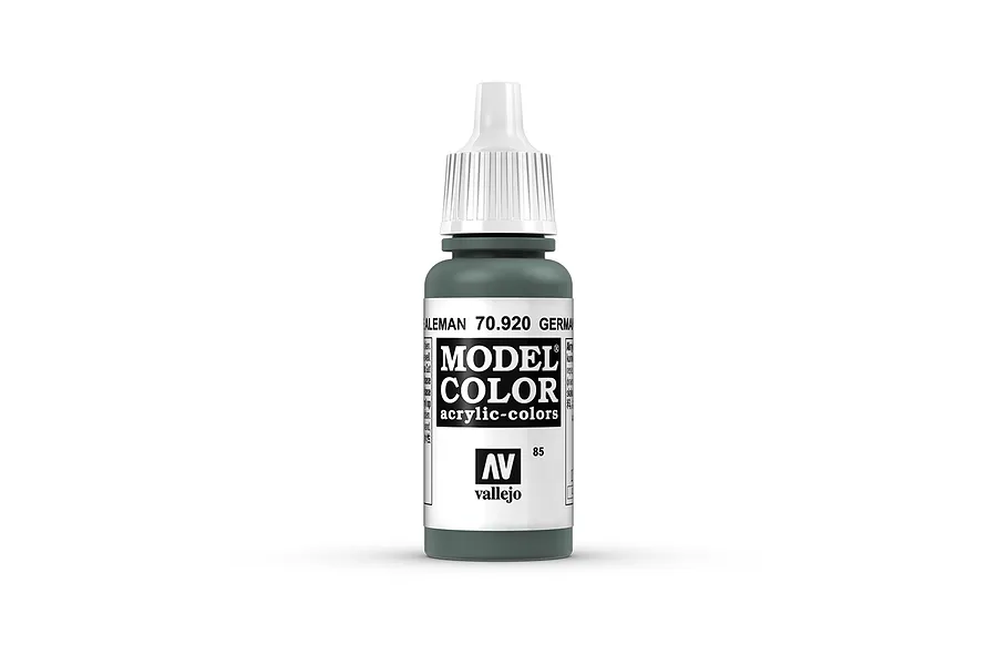 A 17ml bottle of Vallejo Model Color German Uniform acrylic paint, featuring a white dropper cap and a label with the product name and code 70.920.