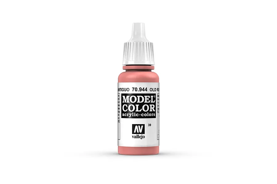 A 17ml bottle of Vallejo Model Color acrylic paint in Old Rose, featuring a white dropper cap and a label with the product name and code 70.944.