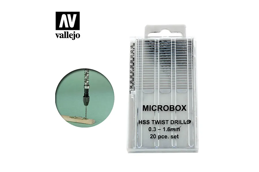 Vallejo Tools Microbox Drill Set 0.3-1.6mm 20Pcs image 42279