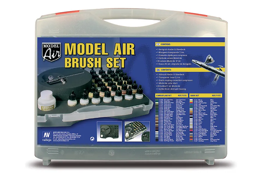 Vallejo Model Air Basic Colors 29Pcs w/ Airbrush &amp;amp; Plastic Storage Case image 42317