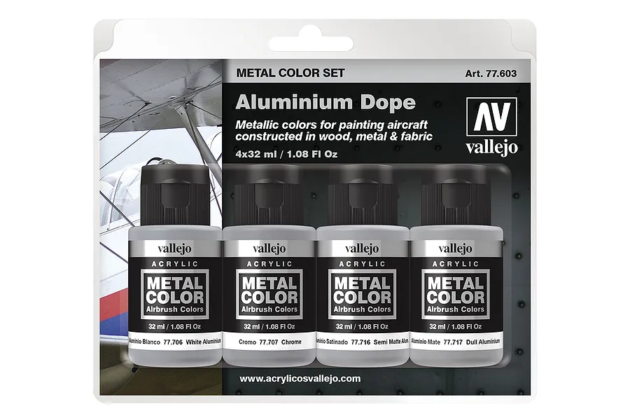 Vallejo Metal Colour Aluminium Dope Colour Acrylic Paint Set 4Pcs image 42343