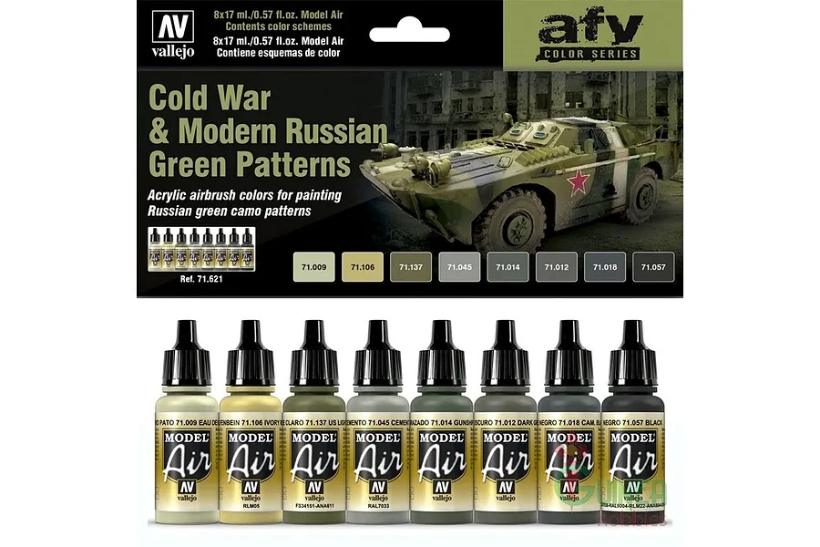 Vallejo Model Air Cold War &amp;amp; Modern Russian Green Patterns Colour Acrylic Paint Set 8Pcs image 42372