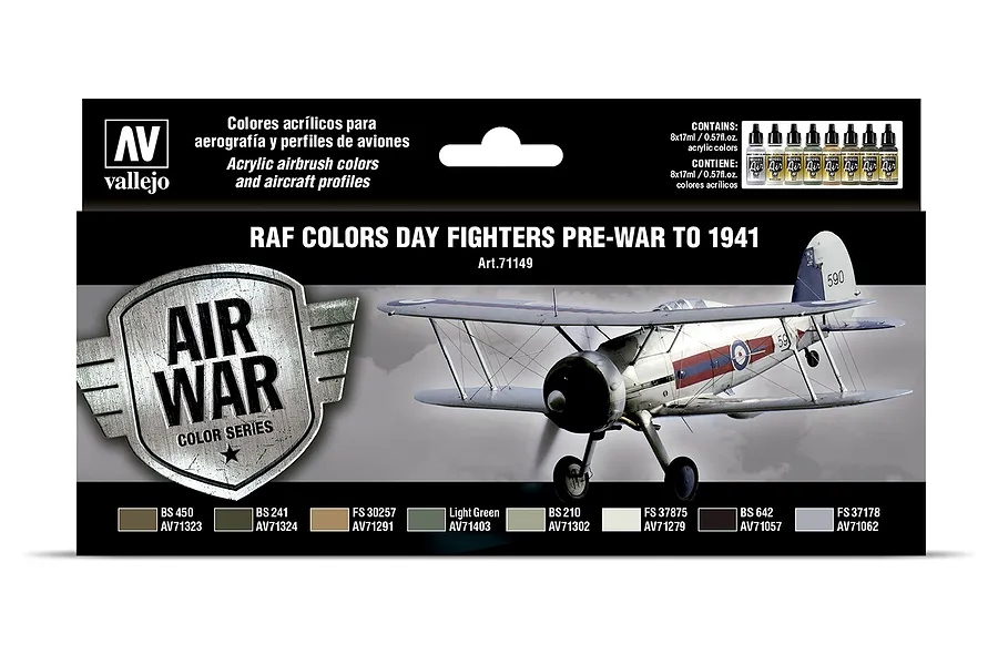 Vallejo Model Air RAF &amp;amp; FAA Day Fighters Pre-War to 1941 Colour Acrylic Airbrush Paint Set 8Pcs image 42383