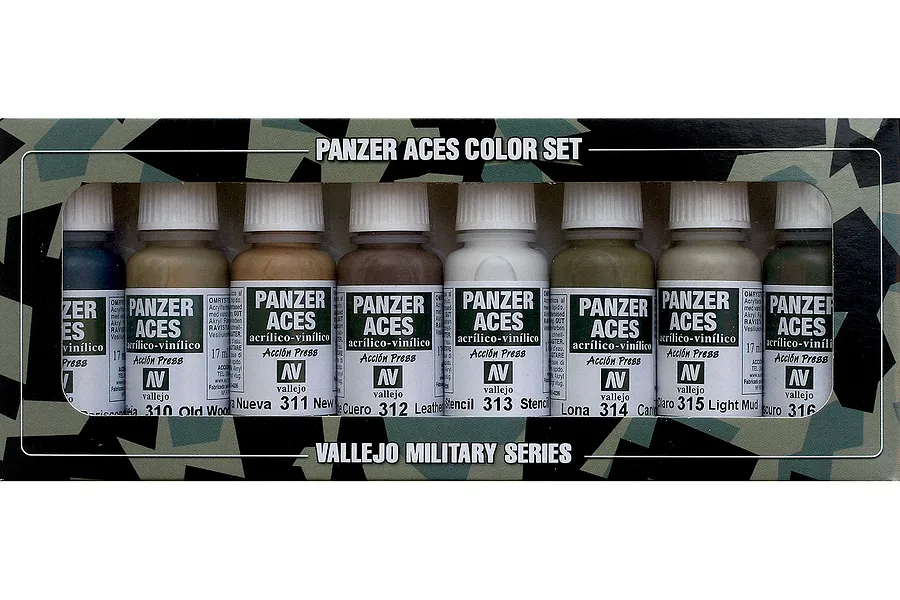 Vallejo Panzer Aces No 2 - Wood, Leather, Stencil Colour Acrylic Paint Set 8Pcs image 42390