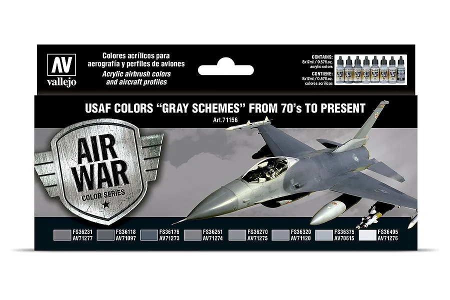 Vallejo Model Air USAF Colors &amp;quot;Grey Schemes&amp;quot; from 70&amp;#039;s to present Colour Acrylic Paint Set 8Pcs image 42401