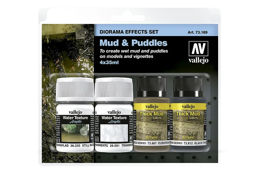 Vallejo Diorama Mud &amp;amp; Puddles Effects Set 35ml 4Pcs image 42404