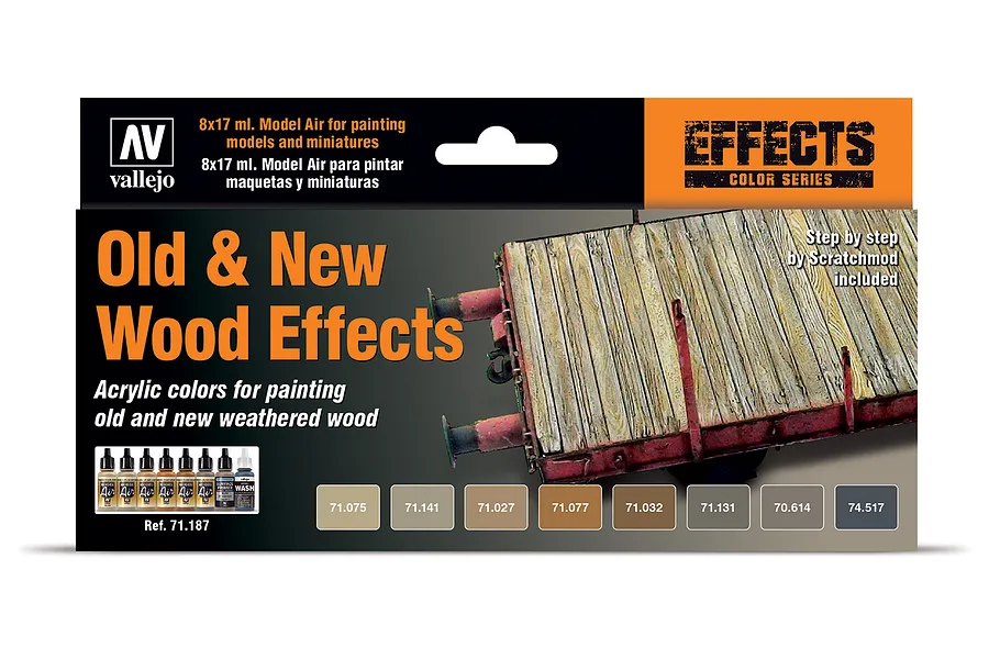 Vallejo Model Air Old &amp;amp; New Wood Effects Colour Acrylic Airbrush Paint Set image 42406