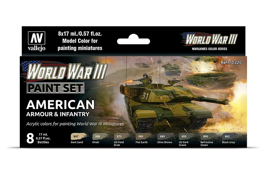 Vallejo Model Colour WWIII American Armour &amp;amp; Infantry Colour Acrylic Paint Set 8Pcs image 42423