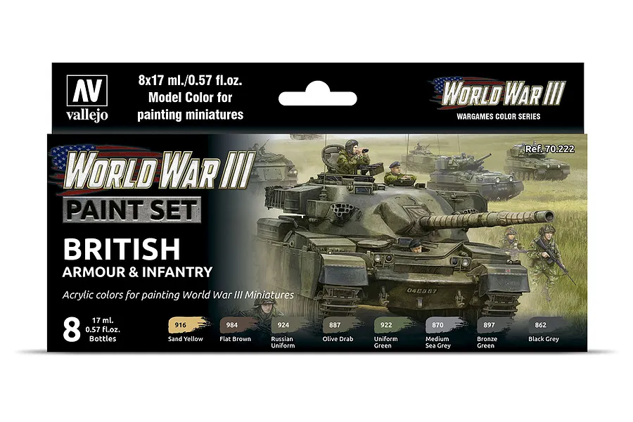 Vallejo Model Colour WWIII British Armour &amp;amp; Infantry Colour Acrylic Paint Set 8Pcs image 42425