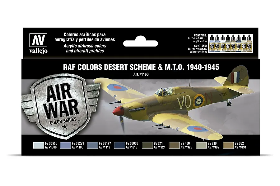 Vallejo Model Air WWII RAF Desert Colour Acrylic Airbrush Paint Set 8Pcs image 42433