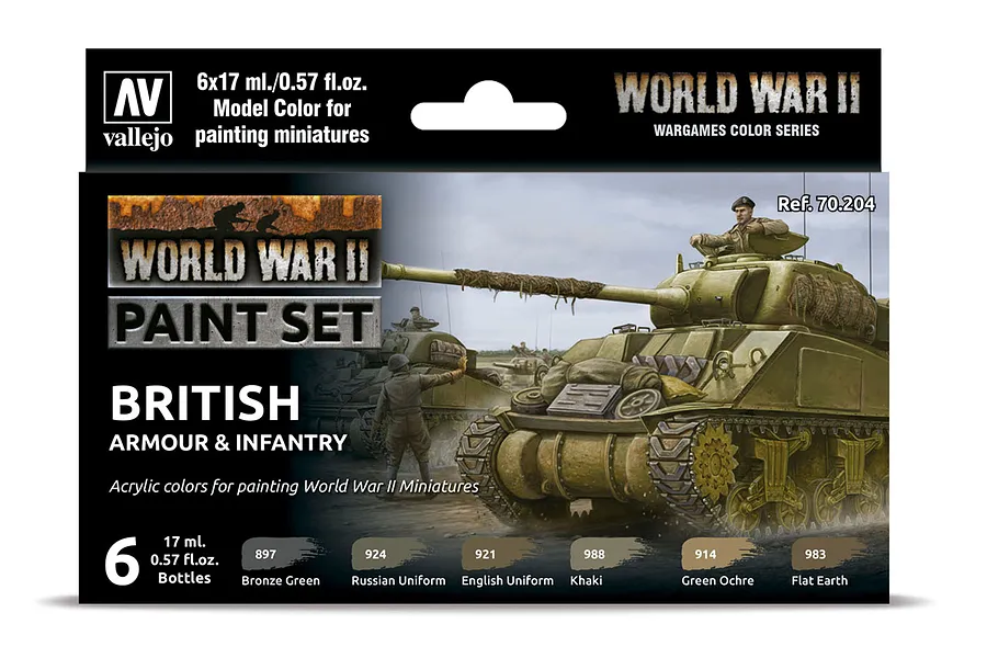 Vallejo Model Colour WWII British Armour &amp;amp; Infantry Acrylic Colour Paint Set 6Pcs image 42441