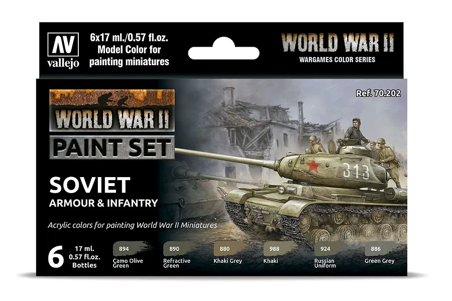 Vallejo Model Colour WWII Soviet Armour &amp;amp; Infantry Acrylic Colour Paint Set 6Pcs image 42443