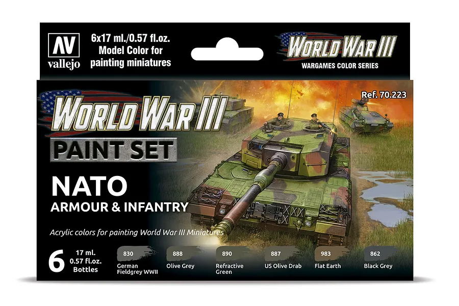 Vallejo Model Colour WWIII NATO Armour &amp;amp; Infantry Acrylic Colour Paint Set 6Pcs image 42444