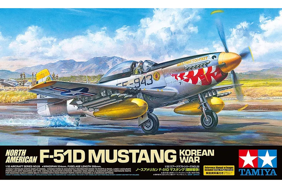 Tamiya 1/32 North American Korean War F-51D Mustang Scaled Plastic Model Kit image 42485