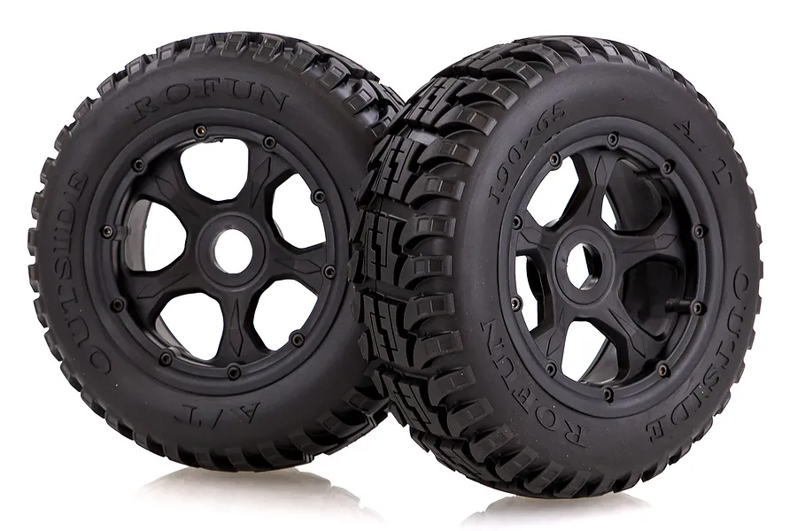 Rovan 4.7/5.5&amp;quot; Baja 5T/5SC Front All Terrain Tyres on Black Rims - Beadlocked Wheels 2Pcs image 42565