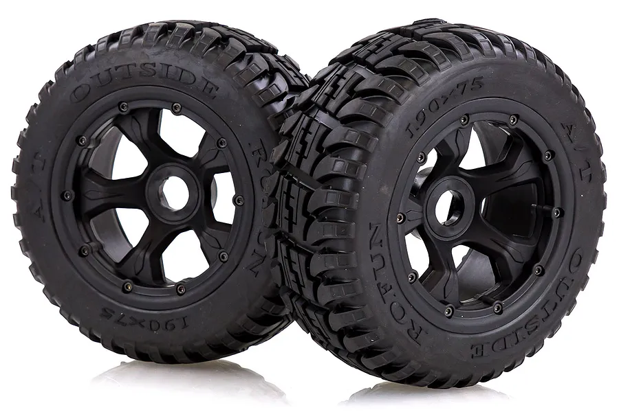 Rovan 4.7/5.5&amp;quot; Baja 5T/5SC Rear All Terrain Tyres on Black Rims - Beadlocked Wheels 2Pcs image 42568