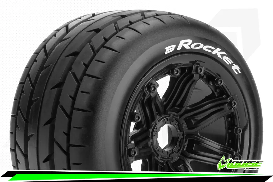 Louise 4.7/5.5&amp;quot; Baja 5B Rear B-Rocket Tyres on Black Spoke Rims - Beadlocked Wheels 2Pcs image 42702