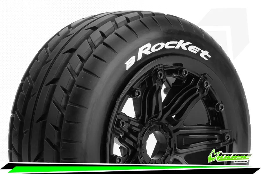Louise 4.7/5.5&amp;quot; Baja 5B Front B-Rocket Tyres on Black Spoke Rims 2Pcs - Beadlocked Wheels 2pcs image 42729
