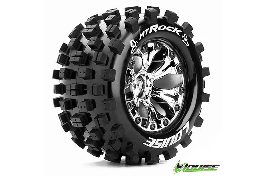 Louise 2.8&amp;quot; MT-Rock Tyres on Chrome Spoke Rims - Glued Truck Wheels w/ Foam 2Pcs image 42731