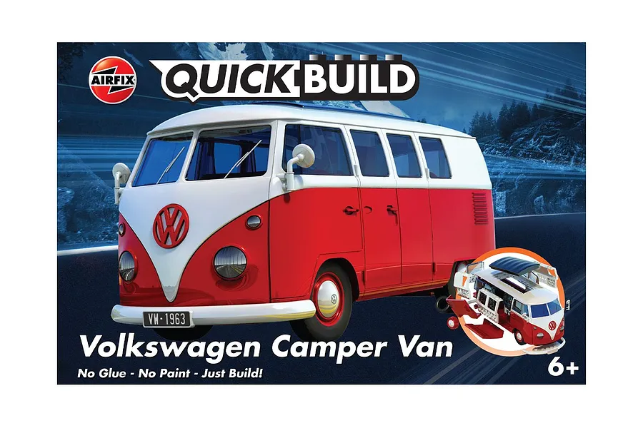 Airfix Quickbuild Volkswagen Kombi Camper Van Plastic Model Kit - Red &amp;amp; White image 42743