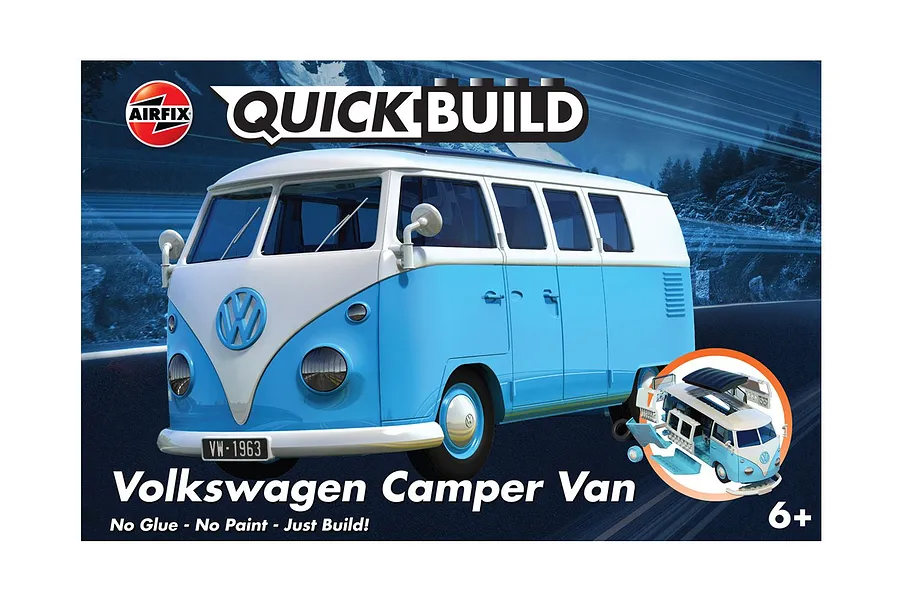 Airfix Quickbuild Volkswagen Kombi Camper Van Plastic Model Kit - Blue &amp;amp; White image 42749