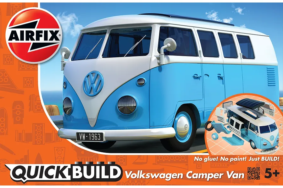 Airfix Quickbuild Volkswagen Kombi Camper Van Plastic Model Kit - Blue &amp;amp; White image 4