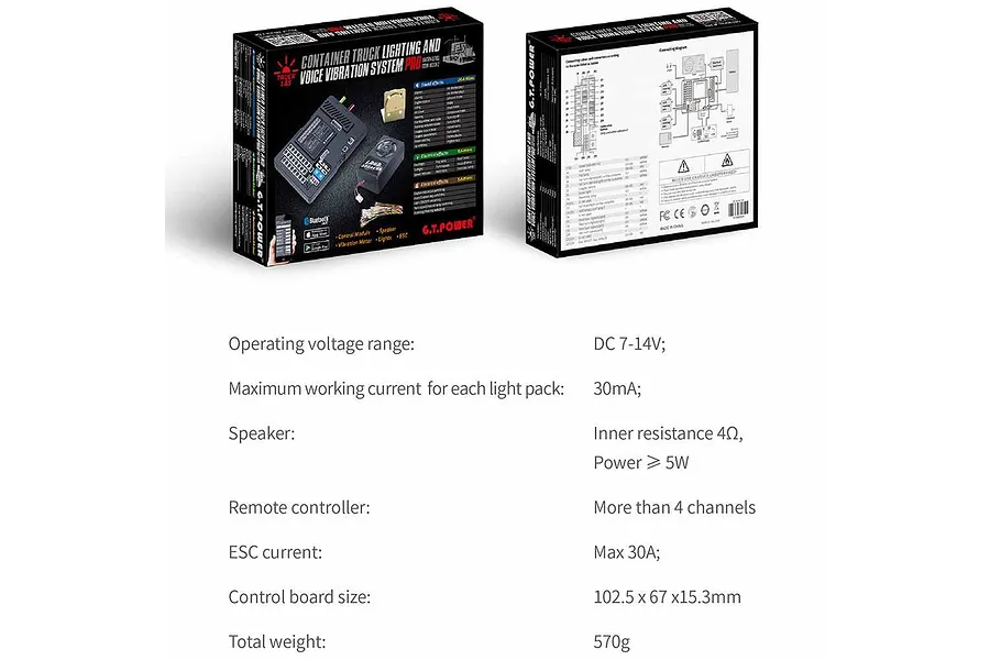 G.T. Power 1/14 Pro Truck LED Lighting, Sound &amp;amp; Vibration System w/ Bluetooth image 42851