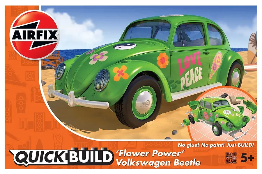 Airfix Quickbuild Volkswagen Beetle Plastic Model Kit - Green Flower Power image 42904
